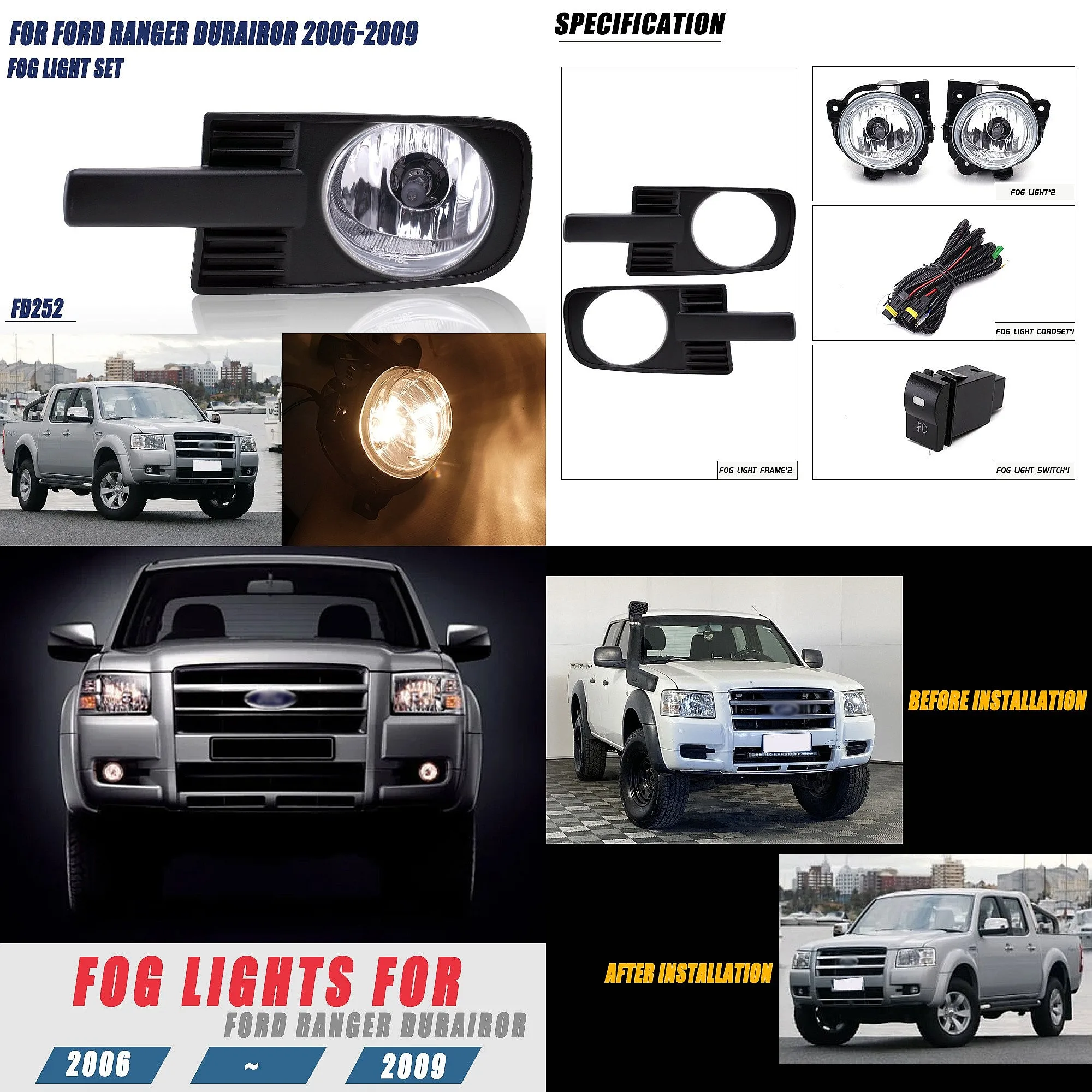 For Ford Ranger 2006-2009 Front Fog Light Assembly with DRL Bumper Light
For Ford Ranger 2006-2009 Front Fog Light Assembly with DRL Bumper Light