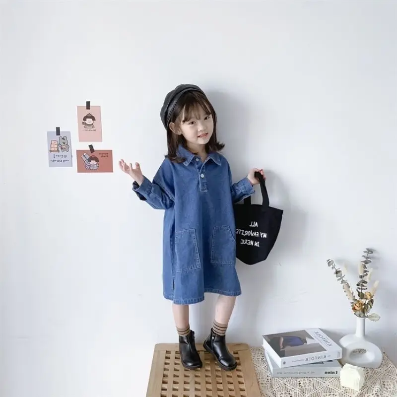 Girls Long Sleeve Dress Korean Style Spring Autumn New Retro Casual Denim Skirt for Kids Baby
Girls Long Sleeve Dress Korean Style Spring Autumn New Retro Casual Denim Skirt for Kids Baby