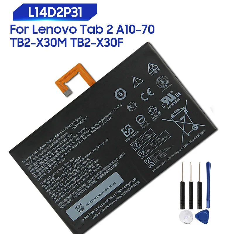 Новый сменный аккумулятор для Lenovo Tab 2 A10-70 LC/A10-70F TB2-X30M TB2-X30F L14D2P31, литий-ионные аккумуляторы 7000 мАч
Новый сменный аккумулятор для Lenovo Tab 2 A10-70 LC/A10-70F TB2-X30M TB2-X30F L14D2P31, литий-ионные аккумуляторы 7000 мАч