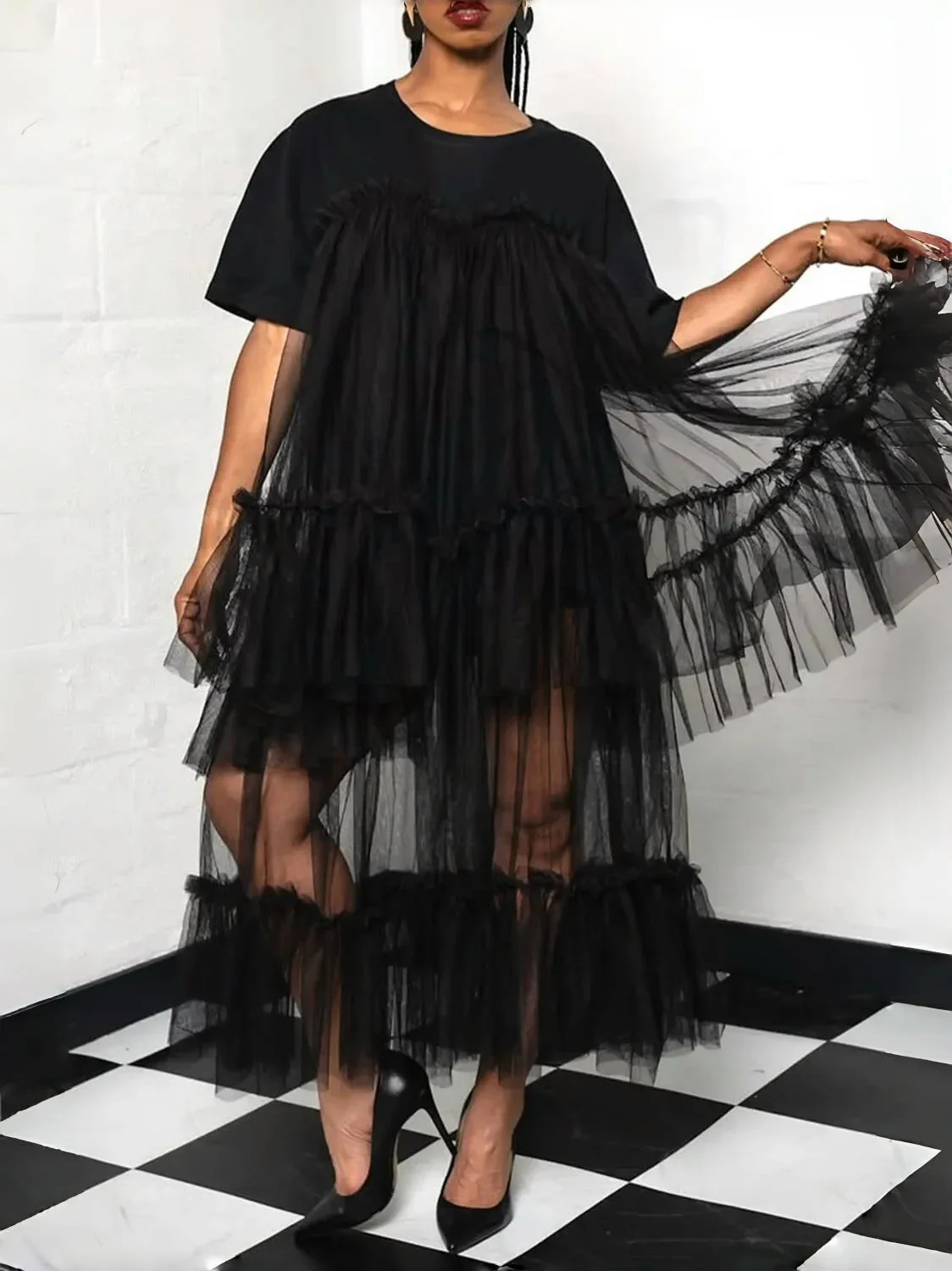 Women Summer Dresses 2025 Round Neck Short Sleeve Sheer See Through Pleated A-Line Y2K High Street Casual Ruffle Tulle Dresses
Women Summer Dresses 2025 Round Neck Short Sleeve Sheer See Through Pleated A-Line Y2K High Street Casual Ruffle Tulle Dresses