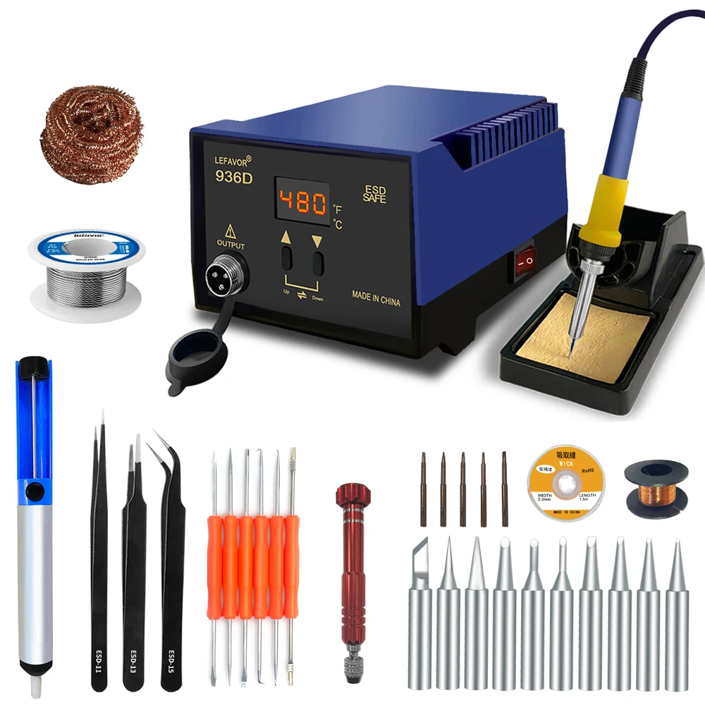 936D 60W digital soldering iron Soldering Stations Fast temperature adjustment C/F sleep 200-480 for BGA Welding tool set
936D 60W digital soldering iron Soldering Stations Fast temperature adjustment C/F sleep 200-480 for BGA Welding tool set