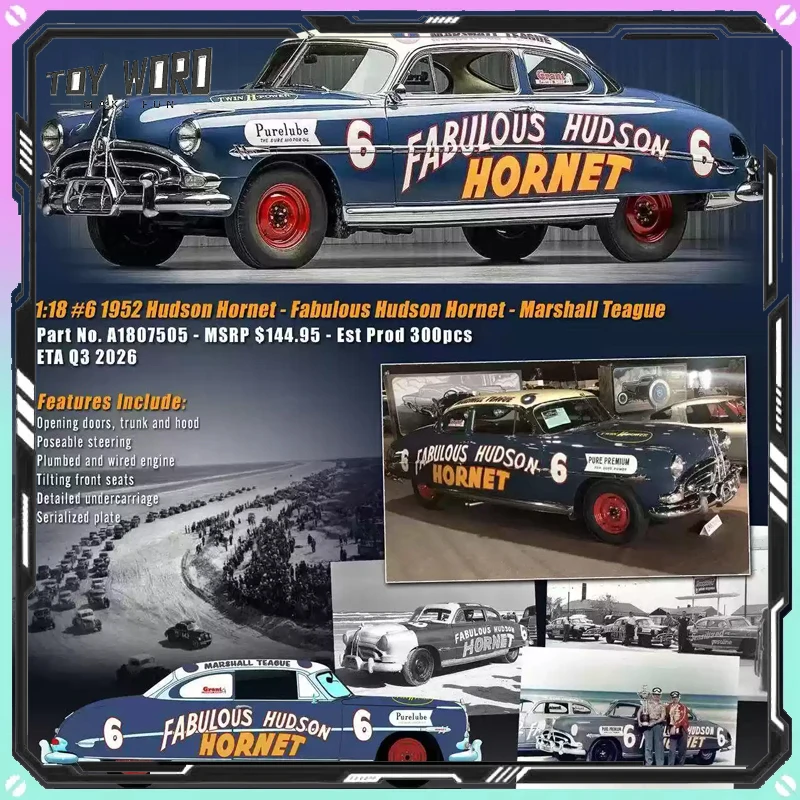 New ACME 1/18 Scale 1952 Hudson Hornet Classic Vintage Car Alloy Diecast Model Exquisite Collectible Desktop Display Toy Gift
New ACME 1/18 Scale 1952 Hudson Hornet Classic Vintage Car Alloy Diecast Model Exquisite Collectible Desktop Display Toy Gift