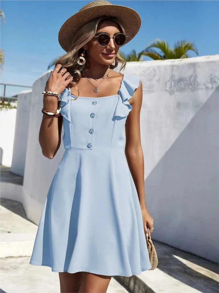 Summer New Women's Solid Color High Waisted Square Neck Short Skirt Sexy Sleeveless Suspender Casual Short Dress
Summer New Women's Solid Color High Waisted Square Neck Short Skirt Sexy Sleeveless Suspender Casual Short Dress