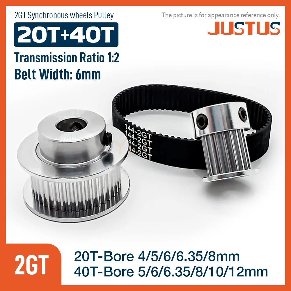 2GT BF Type Synchronous Pulley Belt Kit 20Teeth 40Teeth 1:2 Reduction Ratio Mechanical Transmission Assembly Bandwidth 6mm
2GT BF Type Synchronous Pulley Belt Kit 20Teeth 40Teeth 1:2 Reduction Ratio Mechanical Transmission Assembly Bandwidth 6mm