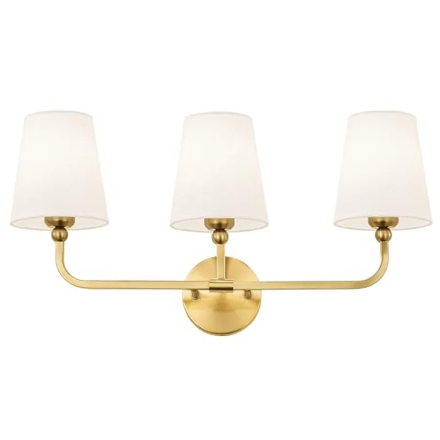 Bathroom Light Fixtures Brushed Gold Vanity Lights with Flared White Fabric Shade 3 Light Wall Sconce Modern Sconces Wall Light
Bathroom Light Fixtures Brushed Gold Vanity Lights with Flared White Fabric Shade 3 Light Wall Sconce Modern Sconces Wall Light