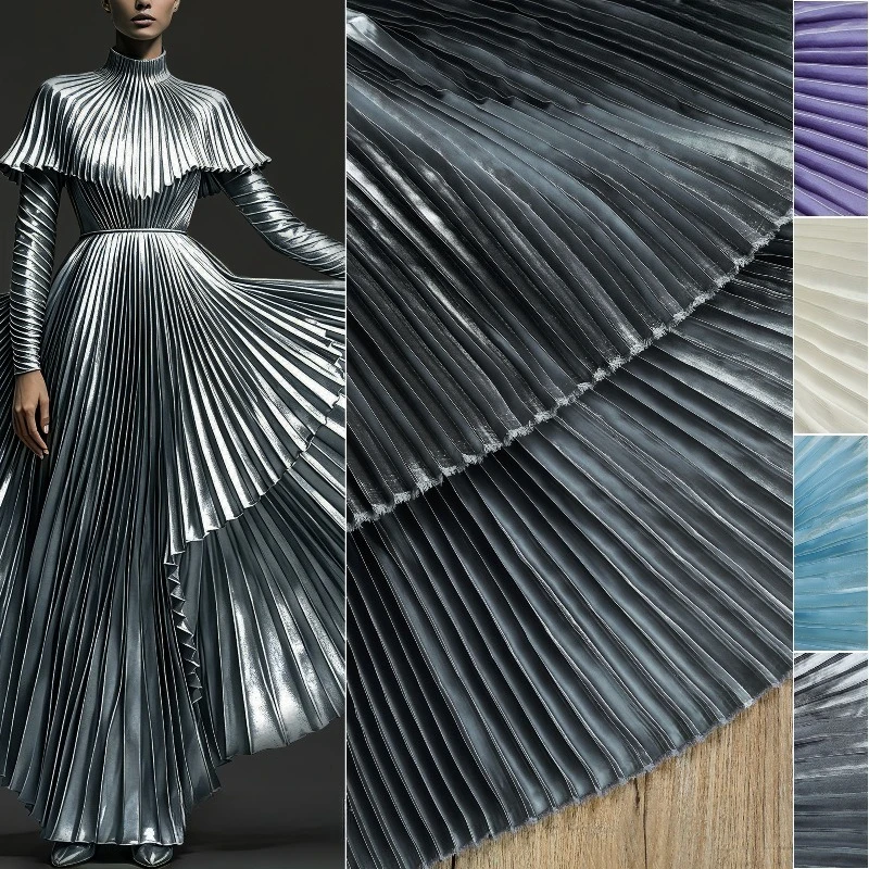 Metallic Satin Pleated Fabric Accordion Pleat Crinkle Fabric Shiny Straight Line Press Fold Fabric for Dress Skirt Sewing Cloth
Metallic Satin Pleated Fabric Accordion Pleat Crinkle Fabric Shiny Straight Line Press Fold Fabric for Dress Skirt Sewing Cloth