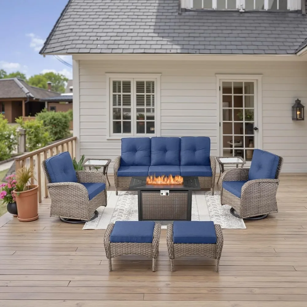 8 Piece Patio Furniture Set with 50000 BTU Propane Fire Pit Table, Outdoor Set with 2 Swivel Rocker Chairs Sofa and Ottomans
8 Piece Patio Furniture Set with 50000 BTU Propane Fire Pit Table, Outdoor Set with 2 Swivel Rocker Chairs Sofa and Ottomans