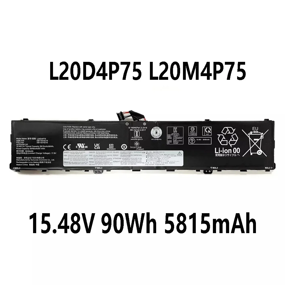 L20D4P75 L20M4P75 15.48V 90Wh 5815mAh Laptop Battery For Lenovo ThinkPad P1 G4 Series G4 20Y30003GE series
L20D4P75 L20M4P75 15.48V 90Wh 5815mAh Laptop Battery For Lenovo ThinkPad P1 G4 Series G4 20Y30003GE series