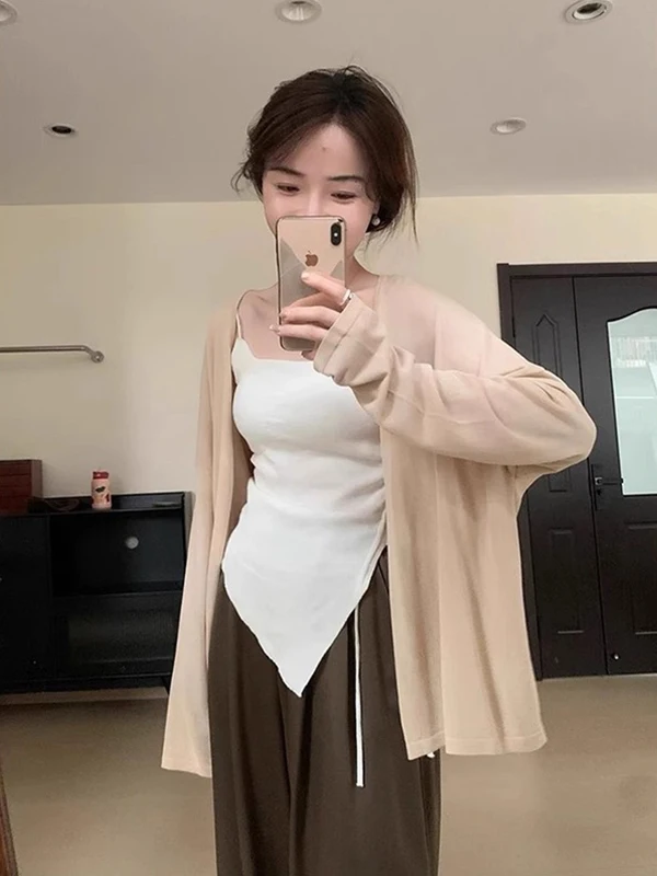 Lightweight Loose Knitted Cardigan Women Summer Sun Protection with Strap Dresses Outer Shawl Ice Silk Cover up
Lightweight Loose Knitted Cardigan Women Summer Sun Protection with Strap Dresses Outer Shawl Ice Silk Cover up