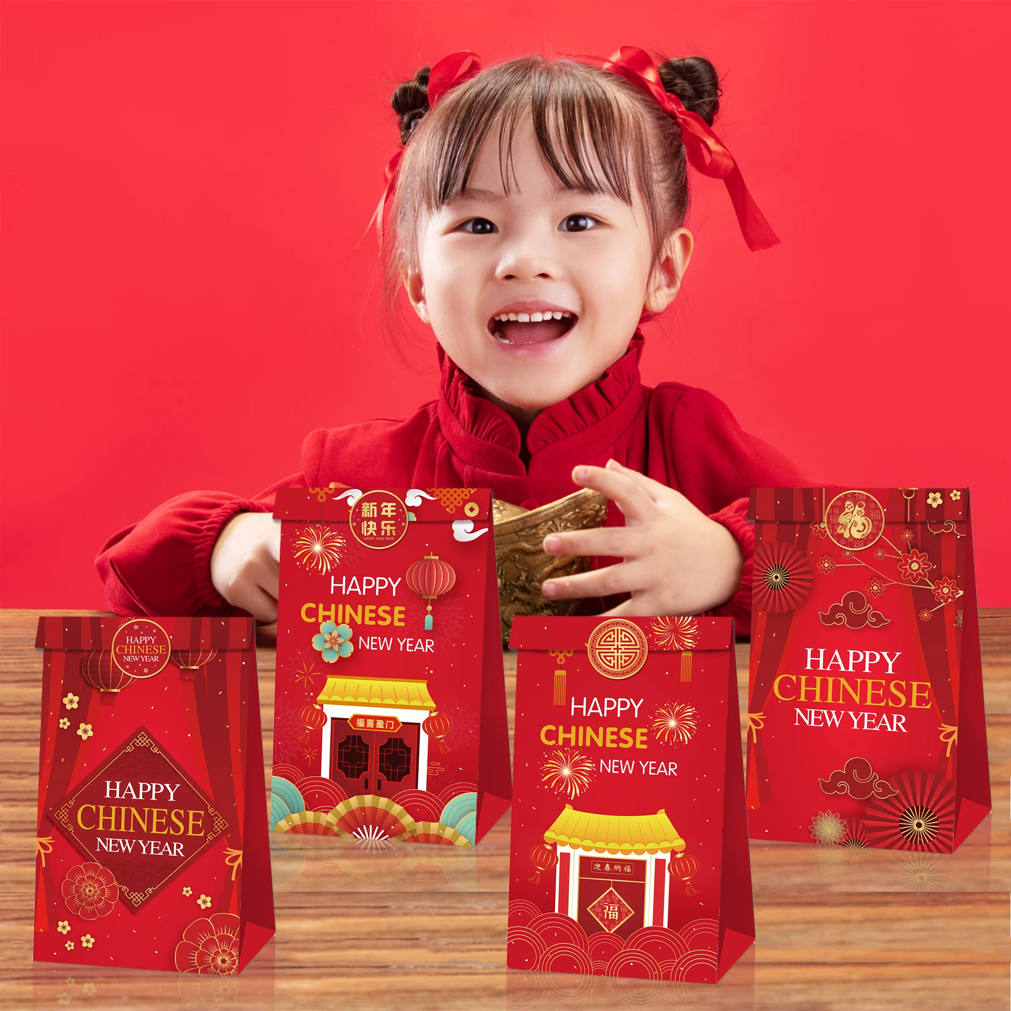 LB204 12pcs Gift Bags with Stickers Red Lantern Spring Festival Happy Chinese New Year Party Kraft Paper Bag
LB204 12pcs Gift Bags with Stickers Red Lantern Spring Festival Happy Chinese New Year Party Kraft Paper Bag