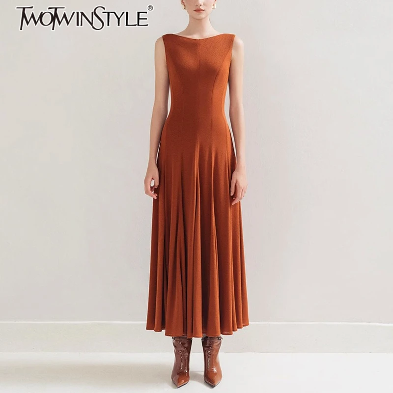 TWOTWINSTYLE Solid Slimming Dresses for Women Round Neck Sleeveless Patchwork Folds Temperament Dress Female Fashion Clothing
TWOTWINSTYLE Solid Slimming Dresses for Women Round Neck Sleeveless Patchwork Folds Temperament Dress Female Fashion Clothing