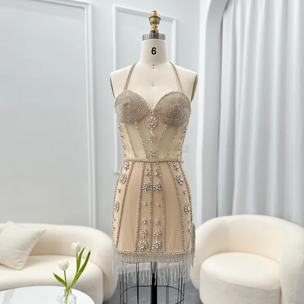 Sharon Said Sexy Halter Nude Backless Mermaid Short Prom Dress with Tassel Crystal Evening Party Gowns RM114 Customized
Sharon Said Sexy Halter Nude Backless Mermaid Short Prom Dress with Tassel Crystal Evening Party Gowns RM114 Customized