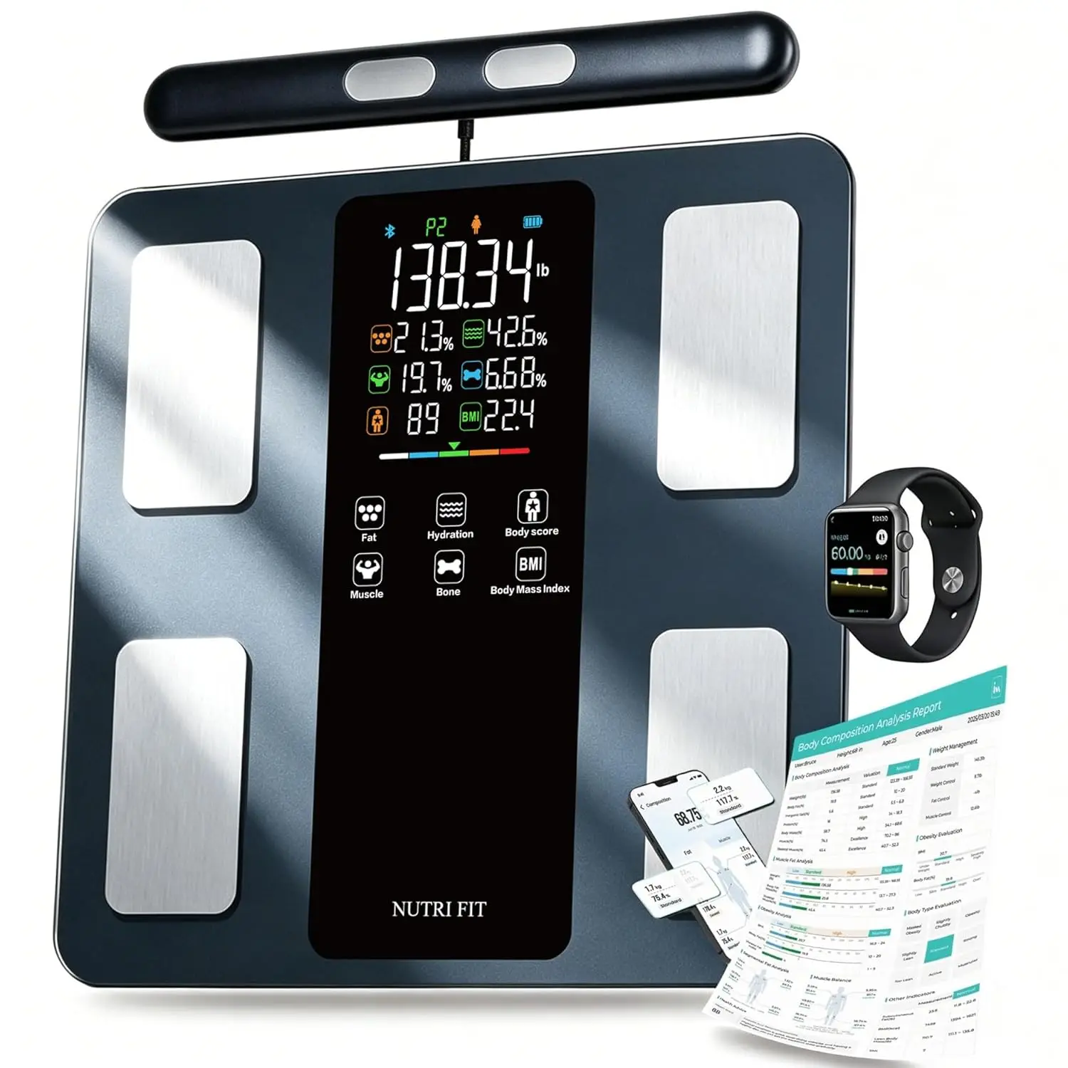 Smart Scale for Body Weight 8-Electrode Digital Bathroom Scale for Fat BMI Muscle Mass Full Body Composition Analyzer 50+ Measurements Bluetooth Highly Accurate with VA Display, Dark Blue
Smart Scale for Body Weight 8-Electrode Digital Bathroom Scale for Fat BMI Muscle Mass Full Body Composition Analyzer 50+ Measurements Bluetooth Highly Accurate with VA Display, Dark Blue