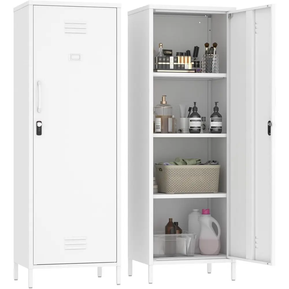White Metal Locker Cabinet with Locking Door and 2 Shelves for Kids, Ideal for Bedroom, Home Office, Garage, and Bathroom Storag
White Metal Locker Cabinet with Locking Door and 2 Shelves for Kids, Ideal for Bedroom, Home Office, Garage, and Bathroom Storag