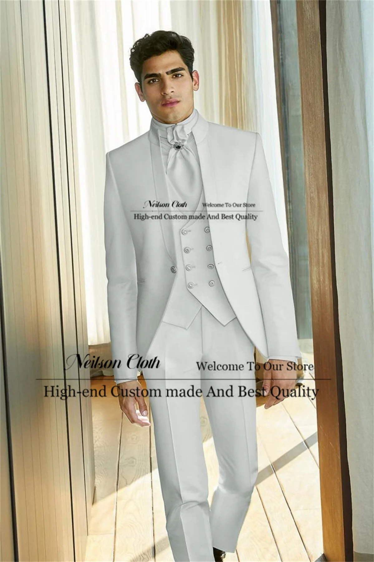 Formal White Male Prom Blazers Slim Fit 3 Pcs Sets Customized Groom Wedding Tuxedos Stand-Collar One Button Terno Masculino
Formal White Male Prom Blazers Slim Fit 3 Pcs Sets Customized Groom Wedding Tuxedos Stand-Collar One Button Terno Masculino