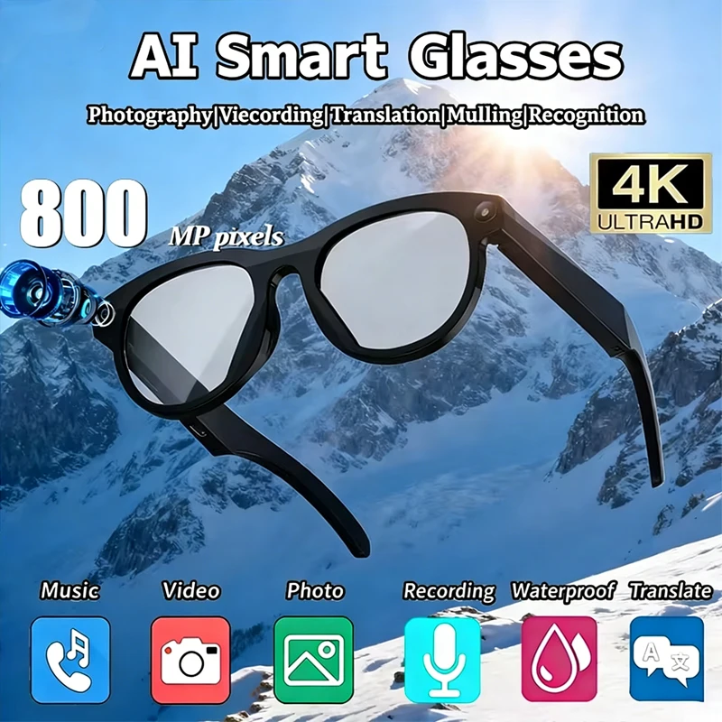 4K HD AI Camera Glasses 800MP Photochromic Multifunctional Smart Glasses Bluetooth Calling Photo Video ChatGPT Music Translation
4K HD AI Camera Glasses 800MP Photochromic Multifunctional Smart Glasses Bluetooth Calling Photo Video ChatGPT Music Translation