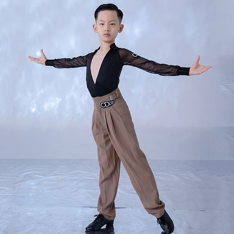 Boys Latin Dance Competition Clothing Mesh Long Sleeves Tops Brown Pants Kids Ballroom Dance Clothing Practice Outfits BL13091
Boys Latin Dance Competition Clothing Mesh Long Sleeves Tops Brown Pants Kids Ballroom Dance Clothing Practice Outfits BL13091