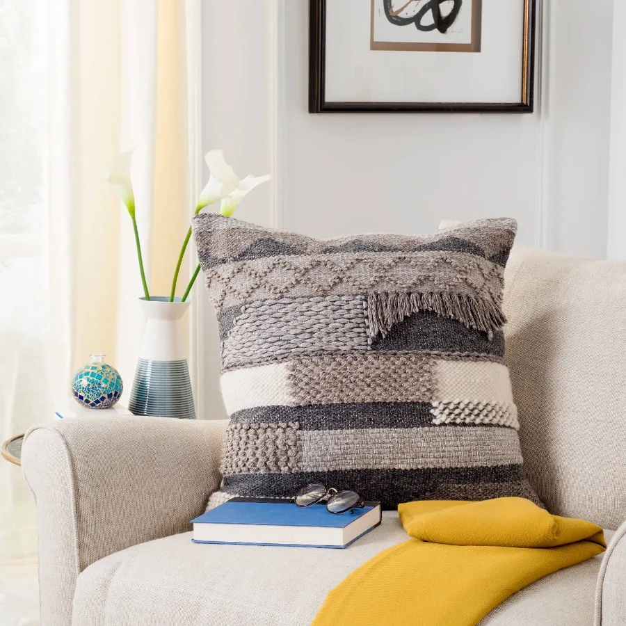 Gareth Aztec Fringe Geometric Pillow 20" x 20" Charcoal Silver
Gareth Aztec Fringe Geometric Pillow 20" x 20" Charcoal Silver