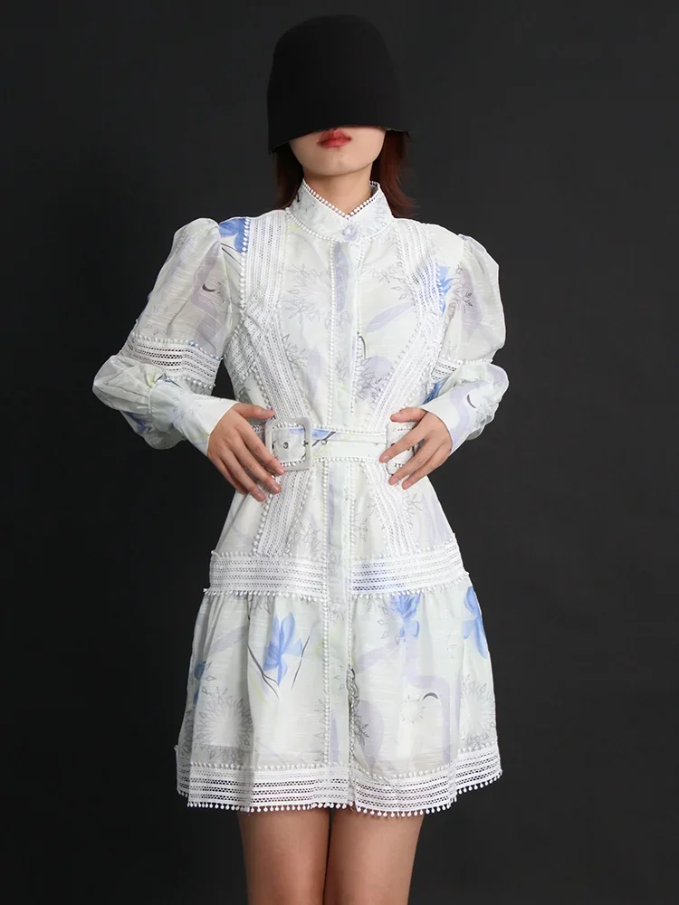 2023 Female Autumn Clothing Stand Collar Lantern Sleeve High Waist Colorblock Mini Vintage Print Dress For Women
2023 Female Autumn Clothing Stand Collar Lantern Sleeve High Waist Colorblock Mini Vintage Print Dress For Women