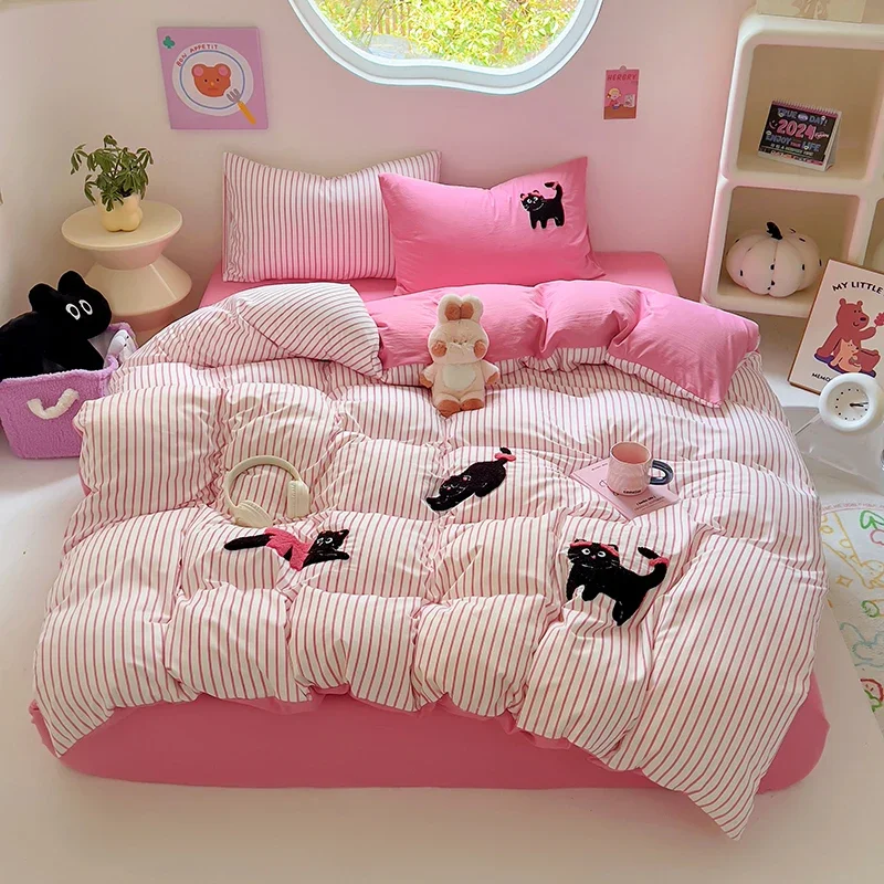 Cartoon Kawaii Cat Bedding Set Purple Duvet Cover Flat Sheet Pillowcase Girls Bed Linen Bedspread Full Twin Size Filling
Cartoon Kawaii Cat Bedding Set Purple Duvet Cover Flat Sheet Pillowcase Girls Bed Linen Bedspread Full Twin Size Filling