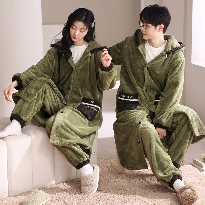 Winter Couple Robe+Pant Coral Fleece Pajamas Set Thick Warm Men Sleepwear Women Homewear Lovers Pyjamas
Winter Couple Robe+Pant Coral Fleece Pajamas Set Thick Warm Men Sleepwear Women Homewear Lovers Pyjamas