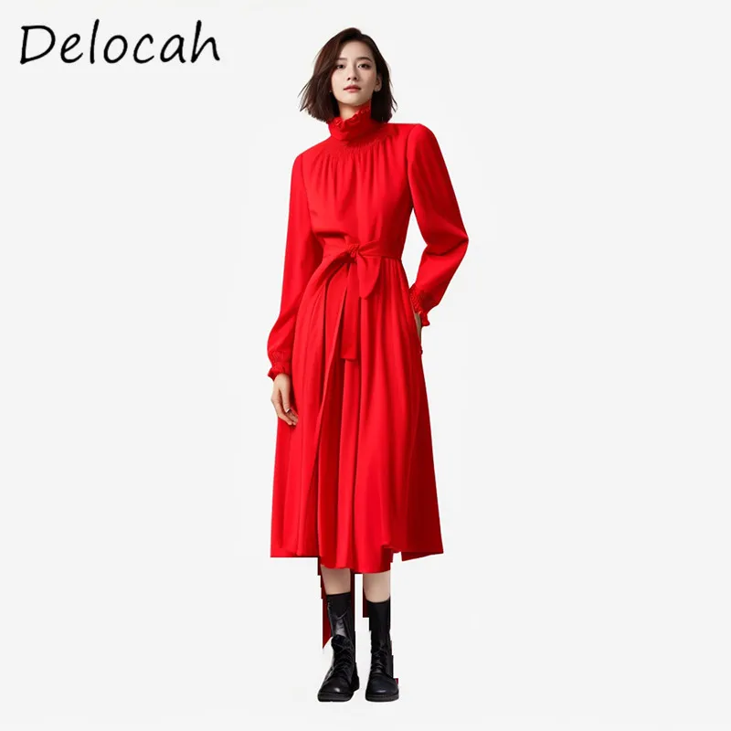 Delocah Модный дизайн Женское платье-стойка с грибными краями и двойным диагональным карманом с длинными рукавами на шнуровке, облегающее большое распашное платье
Delocah Модный дизайн Женское платье-стойка с грибными краями и двойным диагональным карманом с длинными рукавами на шнуровке, облегающее большое распашное платье