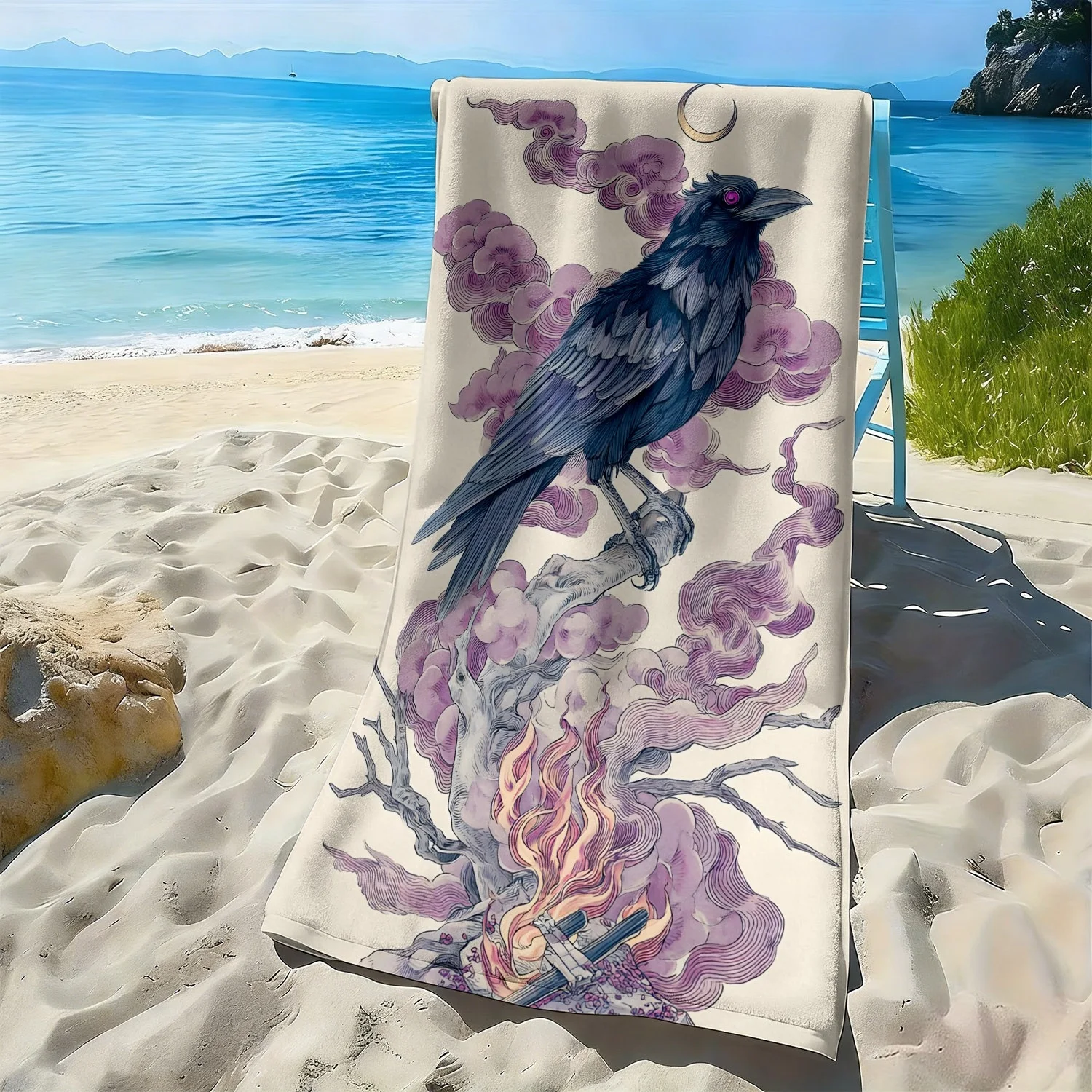 Crow's cloud and flame patterns polyester microfiber beach towel is highly absorbent, suitable for swimming and beach outings
Crow's cloud and flame patterns polyester microfiber beach towel is highly absorbent, suitable for swimming and beach outings