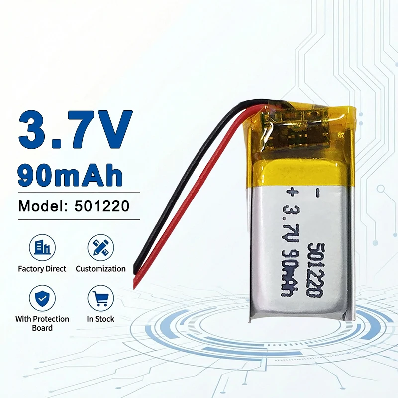 501220 3.7V 90mAh Lightweight Lipo Cell with Reliable Discharge for Mini Electronics and Smart Sensors 501225 501230 501440
501220 3.7V 90mAh Lightweight Lipo Cell with Reliable Discharge for Mini Electronics and Smart Sensors 501225 501230 501440