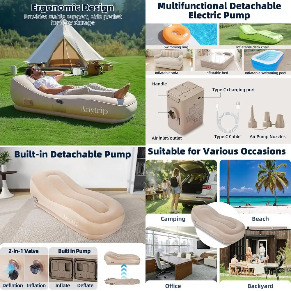 Portable Inflatable Lounger with Self-Inflating Pump, Ideal for Outdoor, Camping, and Travel
Portable Inflatable Lounger with Self-Inflating Pump, Ideal for Outdoor, Camping, and Travel