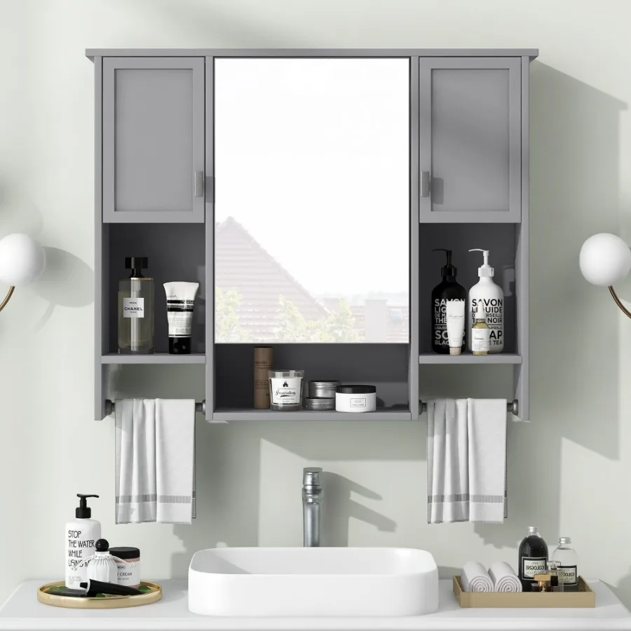 35'' x 28'' Modern Wall Mounted Bathroom Storage Cabinet Bathroom Wall Cabinet with Mirror Medicine Cabinet with Towels Bar
35'' x 28'' Modern Wall Mounted Bathroom Storage Cabinet Bathroom Wall Cabinet with Mirror Medicine Cabinet with Towels Bar