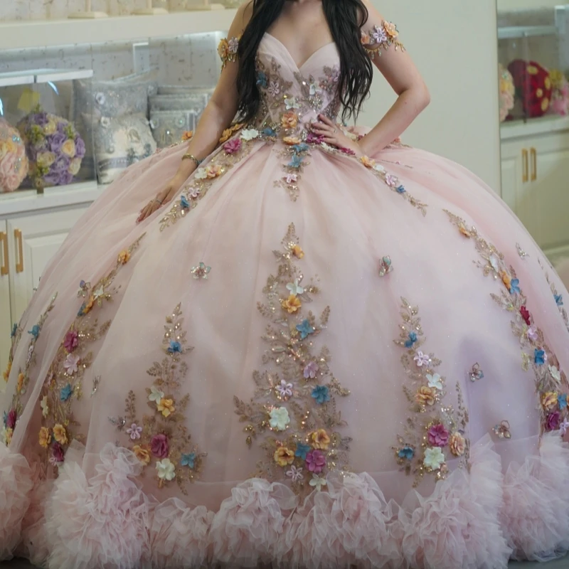 Pink Quinceanera Dresses Off Shoulder Ball Gown Sweet 16 Dress Applique Flower Beads Tiered Tull Birthday Party Vestidos 15 Anos
Pink Quinceanera Dresses Off Shoulder Ball Gown Sweet 16 Dress Applique Flower Beads Tiered Tull Birthday Party Vestidos 15 Anos