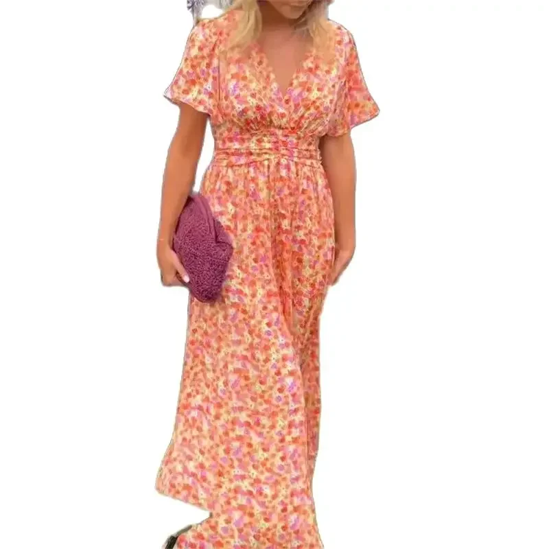 Sweet Style Small Flower Dresses Women High Waist Slim Fit Deep V Neck Pullover Dress Summer Long Gown Daily Casual Female Frock
Sweet Style Small Flower Dresses Women High Waist Slim Fit Deep V Neck Pullover Dress Summer Long Gown Daily Casual Female Frock