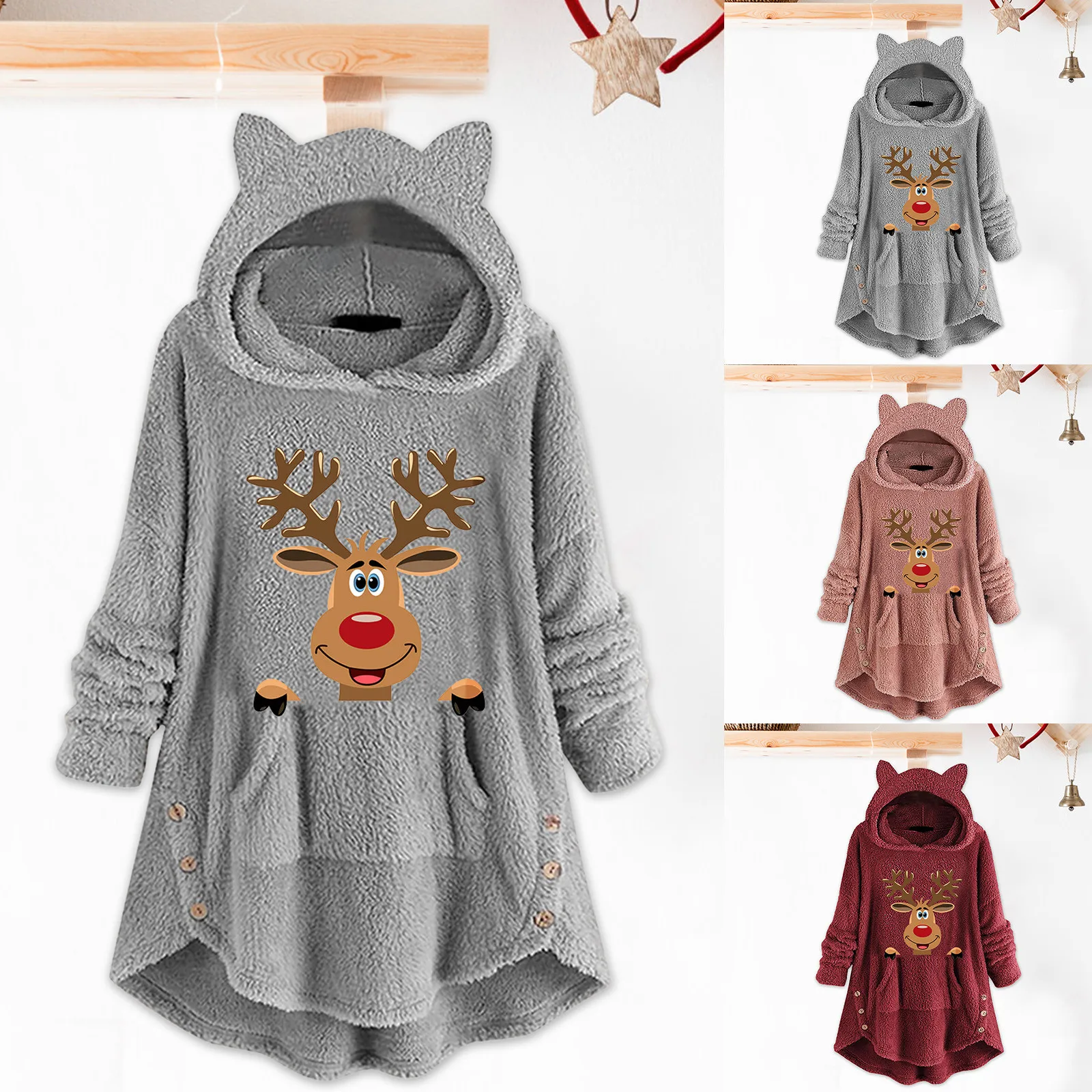 Women's Fleece Jacket Women's Merry Christmas Tops Blouse Hooded Faux Winter Long-sleeved Top Bear Long Hoodie with Zipper
Women's Fleece Jacket Women's Merry Christmas Tops Blouse Hooded Faux Winter Long-sleeved Top Bear Long Hoodie with Zipper
