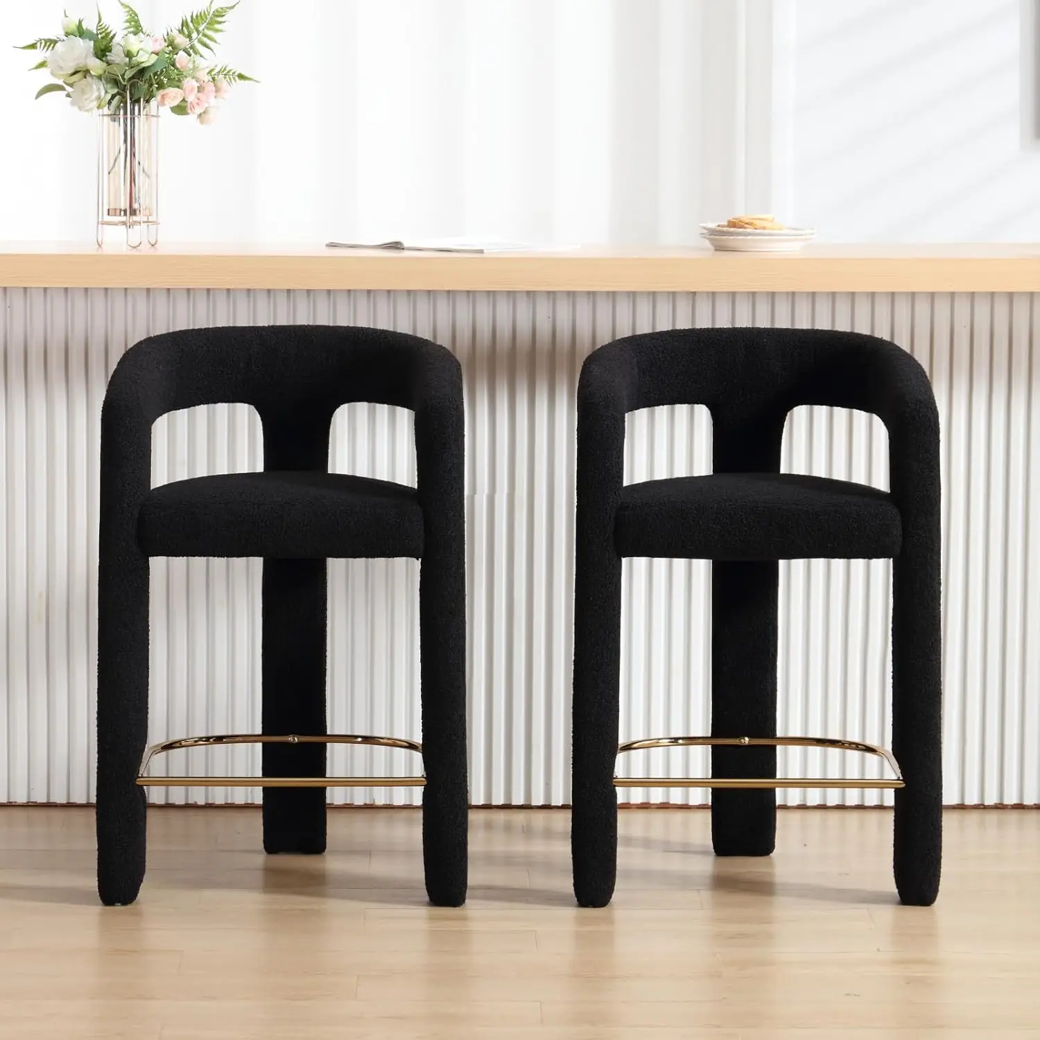 Black Sherpa Upholstered Barrel Counter Stools with Arms & Gold Footrest, Kitchen Island Dining Chairs 26", Customized
Black Sherpa Upholstered Barrel Counter Stools with Arms & Gold Footrest, Kitchen Island Dining Chairs 26", Customized