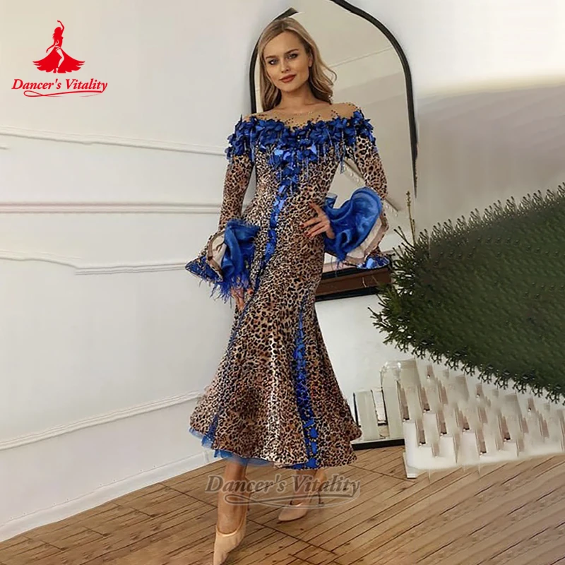 Female Ballroom Dance Leopard Print Long Sleeves Dresses Customized Dancer's Vitality Adult Teenager Professional Waltz Clothing
Female Ballroom Dance Leopard Print Long Sleeves Dresses Customized Dancer's Vitality Adult Teenager Professional Waltz Clothing