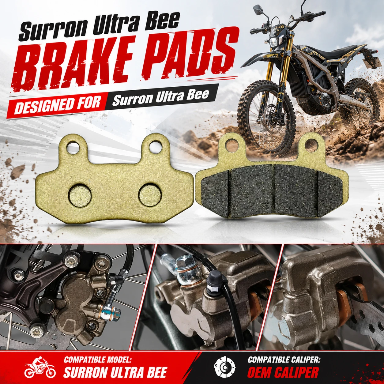 Ultra Bee Brake Pads Semi-Metallic Instant Bite for Surron Ultra Bee Stock Caliper Electric Dirt Bike Front Rear
Ultra Bee Brake Pads Semi-Metallic Instant Bite for Surron Ultra Bee Stock Caliper Electric Dirt Bike Front Rear