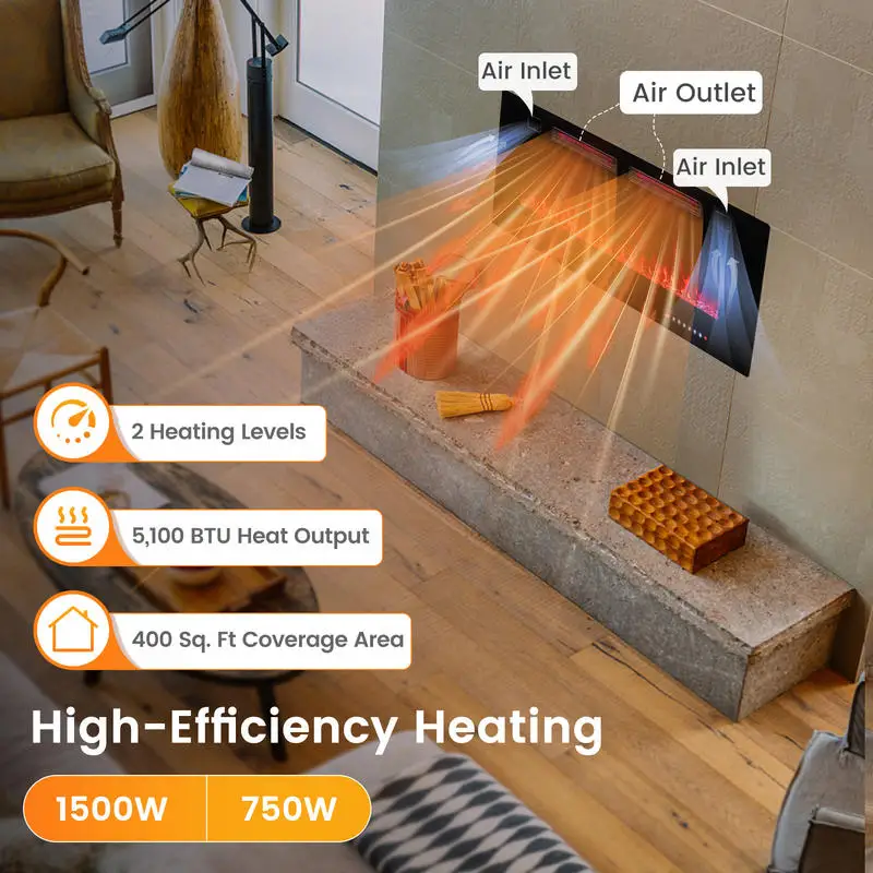 42 Inch Ultra-Thin Electric Fireplace with Decorative Crystals and Smart APP Control-42 inch
42 Inch Ultra-Thin Electric Fireplace with Decorative Crystals and Smart APP Control-42 inch