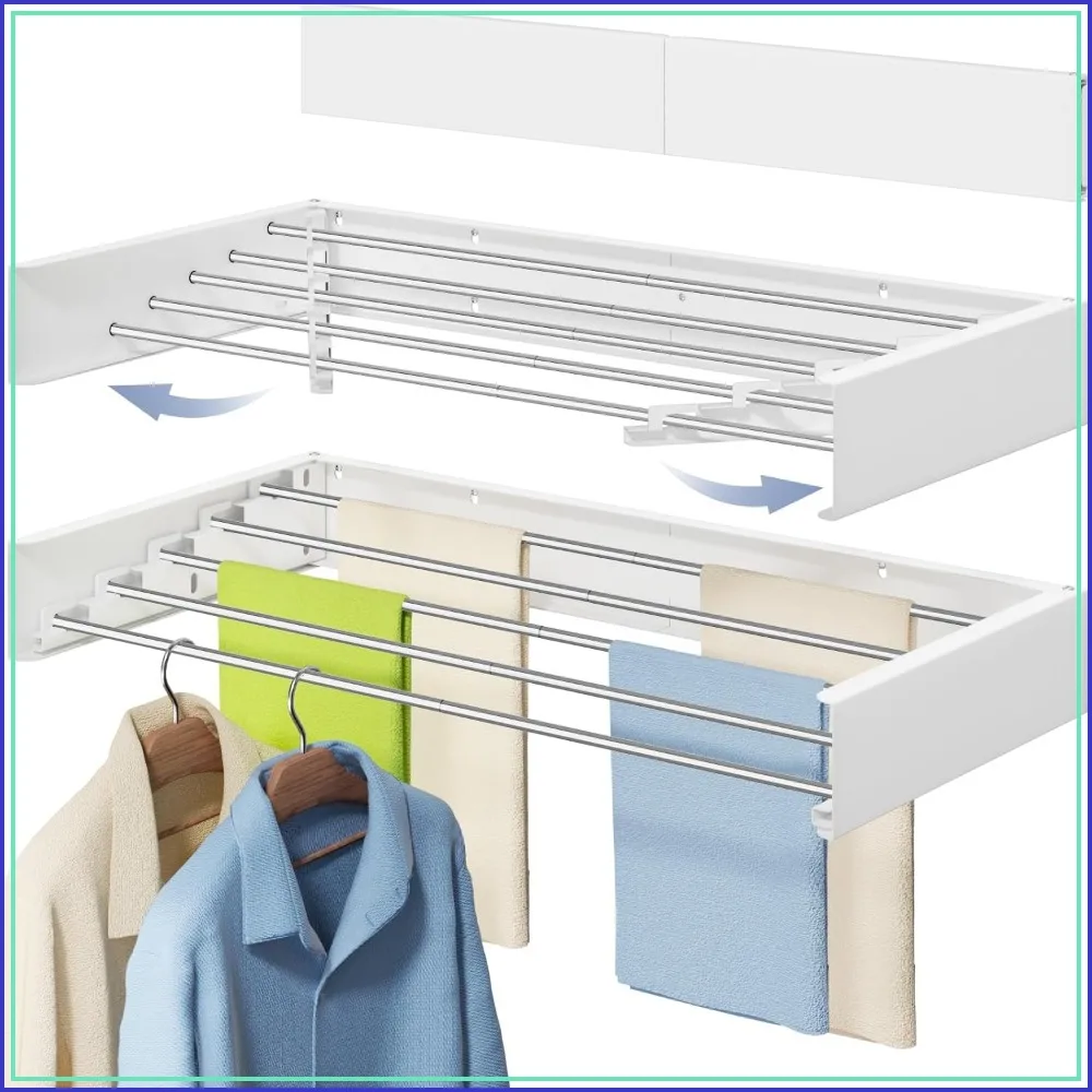 Wall Mounted Foldable Clothes Drying Rack, 32-Inch Wide, 5 Stainless Steel Rods, Space-Saving Laundry Drying Rack with Wall Template, White
Wall Mounted Foldable Clothes Drying Rack, 32-Inch Wide, 5 Stainless Steel Rods, Space-Saving Laundry Drying Rack with Wall Template, White
