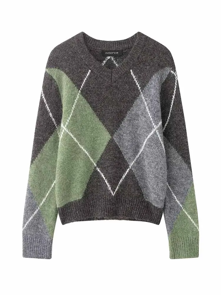 HH 2026 Woman Winter Fashion Warm Long Sleeves V Neck Diamond-Shaped Pattern Knitted Pullover Female Loose Slim Knitted Top
HH 2026 Woman Winter Fashion Warm Long Sleeves V Neck Diamond-Shaped Pattern Knitted Pullover Female Loose Slim Knitted Top