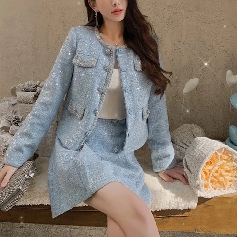 Spring Fashion Outerwear And Skirt Set Sparkling Sequin Embellished Light Blue Mist Color Women's Two-Piece Ensemble Polyeste...
Spring Fashion Outerwear And Skirt Set Sparkling Sequin Embellished Light Blue Mist Color Women's Two-Piece Ensemble Polyeste...