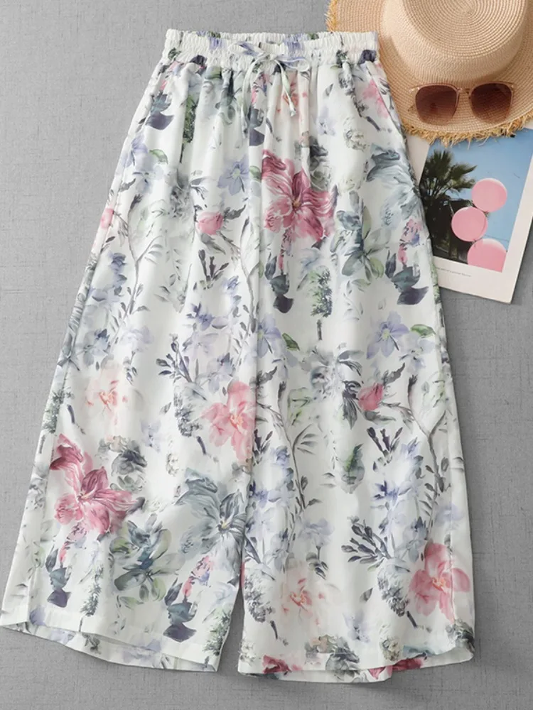 Casual High Waist Wide Leg Pants Women's Summer Small Size Linen Print Loose Fit Home Leisure Nine Points Trousers
Casual High Waist Wide Leg Pants Women's Summer Small Size Linen Print Loose Fit Home Leisure Nine Points Trousers