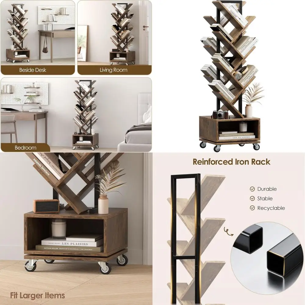 Rustic Brown 360° Swivel Bookshelf for Compact Spaces: Storage Cabinet for Books, DVDs, and Magazines
Rustic Brown 360° Swivel Bookshelf for Compact Spaces: Storage Cabinet for Books, DVDs, and Magazines