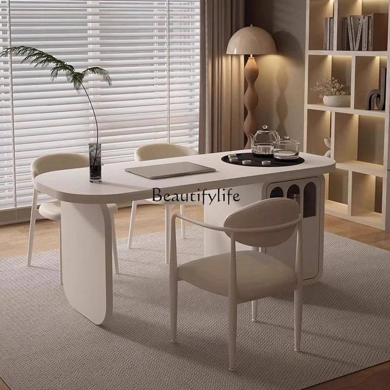 Cream wind balcony tea table Modern simple rock slab integrated household small tea table
Cream wind balcony tea table Modern simple rock slab integrated household small tea table