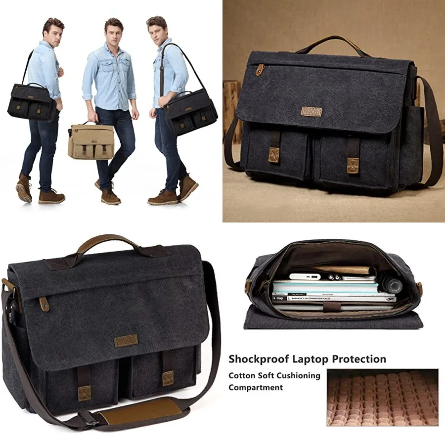 Messenger Bag for Men, VASCHY Vintage Water Resistant Canvas Satchel 14 15.6 17inch Laptop Briefcase
Messenger Bag for Men, VASCHY Vintage Water Resistant Canvas Satchel 14 15.6 17inch Laptop Briefcase