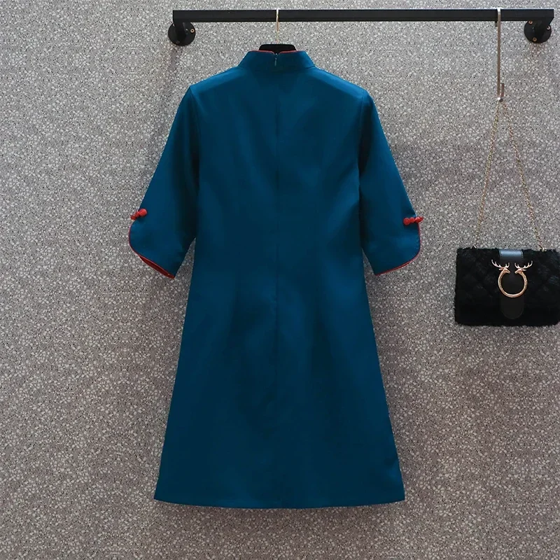 New Year Blue Elegant Party Fashion Modern Cheongsam Dress Women Short Sleeve Qipao Traditional Chinese Clothes
New Year Blue Elegant Party Fashion Modern Cheongsam Dress Women Short Sleeve Qipao Traditional Chinese Clothes