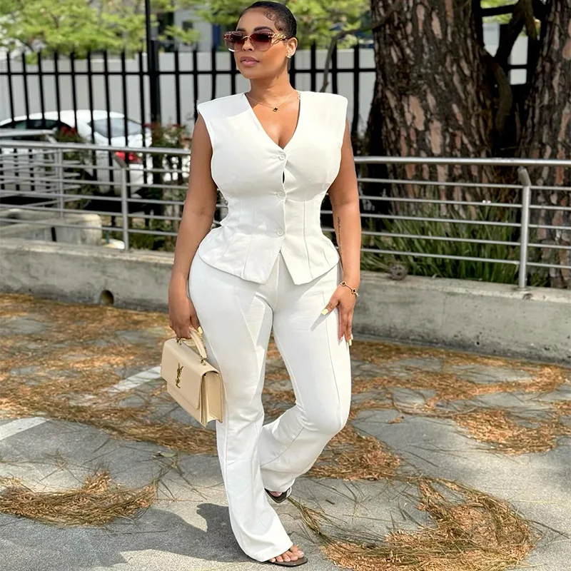 Office Lady Two Piece Pants Set For Women Sleeveless V-Neck Button Tops and Wide Leg Long Pants Suits Spring Summer OL Outfit
Office Lady Two Piece Pants Set For Women Sleeveless V-Neck Button Tops and Wide Leg Long Pants Suits Spring Summer OL Outfit