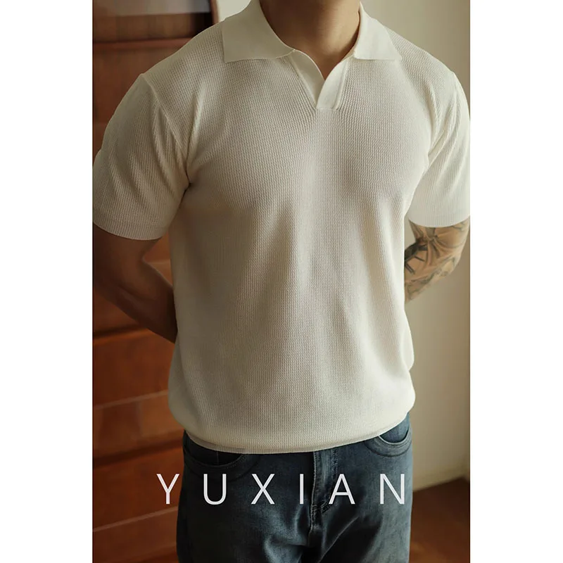 Summer new knitted sweater, ice silk short-sleeved men's fitted business POLO shirt, V-neck trendy T-shirt
Summer new knitted sweater, ice silk short-sleeved men's fitted business POLO shirt, V-neck trendy T-shirt