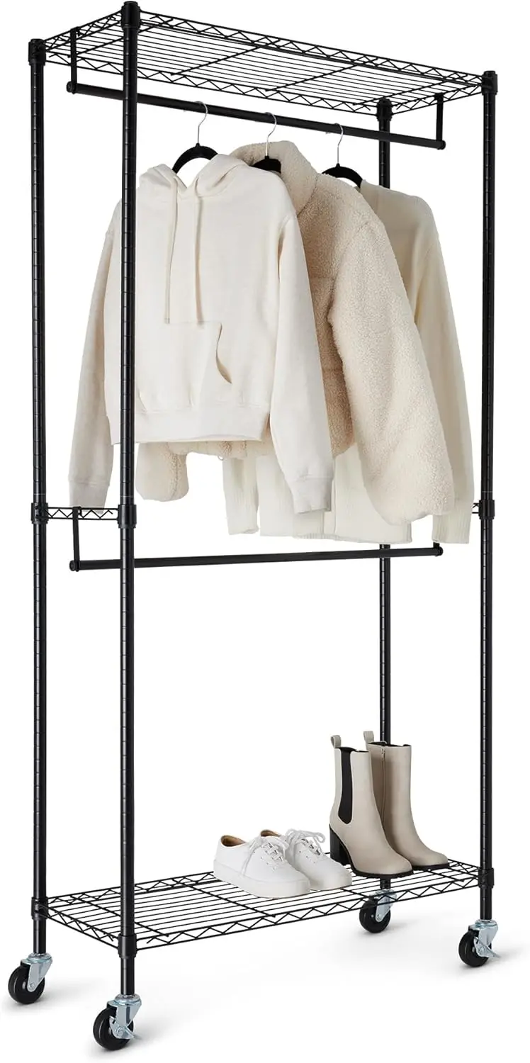 Adjustable Double Rod Rolling Garment Rack, Hanging Clothes Closet Organizer with Wheels, Heavy Duty, 36" x 14" x 72", Black
Adjustable Double Rod Rolling Garment Rack, Hanging Clothes Closet Organizer with Wheels, Heavy Duty, 36" x 14" x 72", Black
