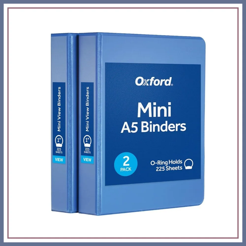 Oxford Mini View Binders, 1" Round Rings, A5 Size, 225 Sheets, Blue, 2 Pack
Oxford Mini View Binders, 1" Round Rings, A5 Size, 225 Sheets, Blue, 2 Pack