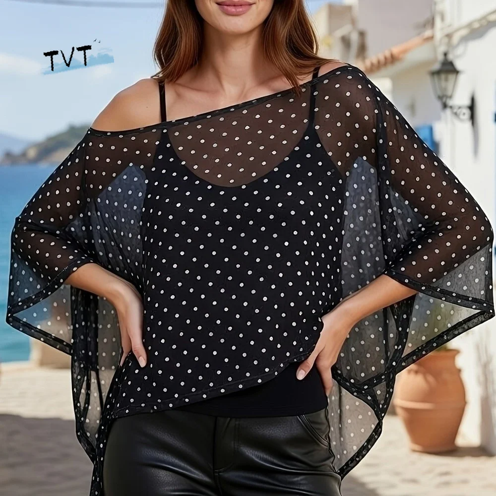 Casual Transparent Sunscreen Cover-up Cloak Loose Fit Clear Cover Shirt Polka Dot Short Sheer Top Mesh Shawl Beach
Casual Transparent Sunscreen Cover-up Cloak Loose Fit Clear Cover Shirt Polka Dot Short Sheer Top Mesh Shawl Beach